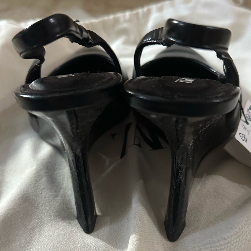 Zara Slingback Wedge Heels Black NWT East - Picture 10 of 10